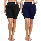 TNNZEET 2 Pack Plus Size Biker Shorts for Women - 8" Black High Waisted Tummy Control Spandex Workout Shorts (XL-4XL)