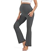 Blisset Women's Maternity Pants with Pockets Over The Belly Pregnancy Bootcut Yoga Pants for Work Casual