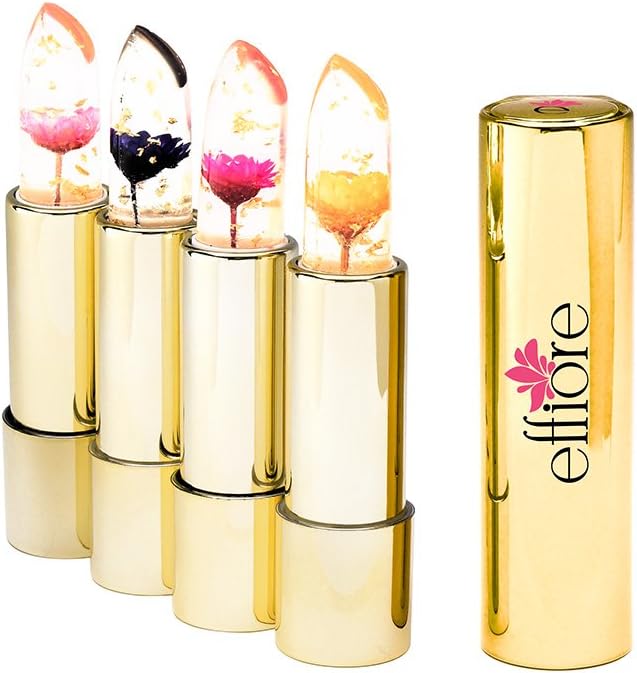Effiore Lipstick Color Changing Cruelty-Free Lipstick that Stains Lips Based on Mood Made w/Real Flowers & Compact Case (Four Color Set)