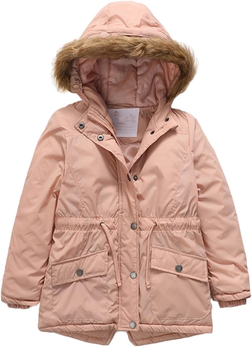 Girls' Cotton Winter Windproof Faux Fur Hooded Parka Jacket