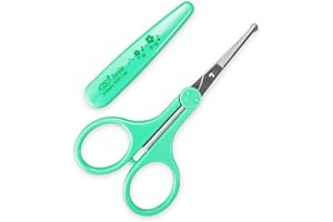 Humbee Eyebrow Scissors, Small Scissors for Facial, Nose, Eyebrow, Mustache, and Beard Hair Trimming & Grooming, Safety Edge, Green Long Cap