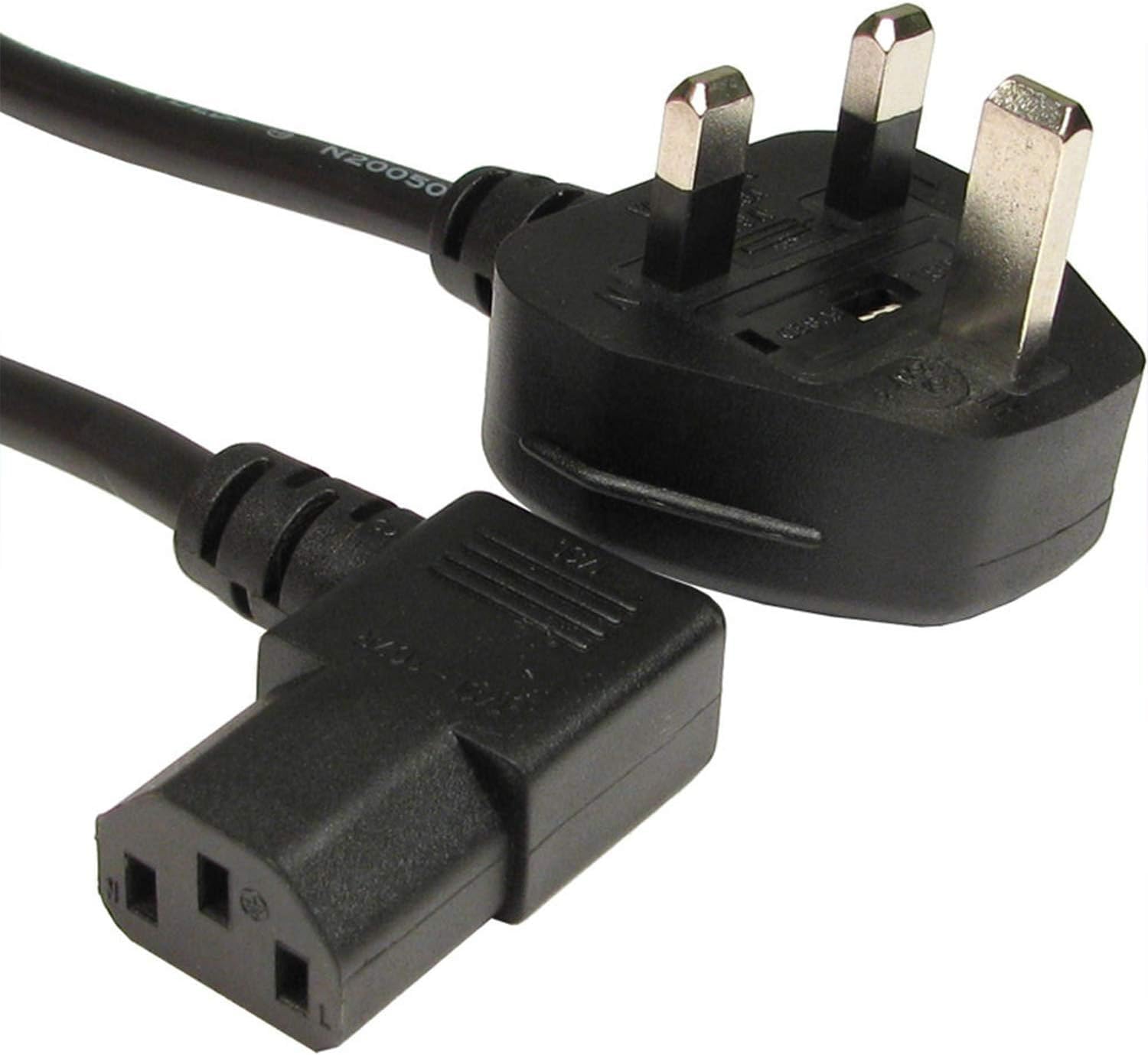 UK Plug Mains Power Cable - Angled Kettle Lead - IEC C13 H05VV-F 0.75mm² 3G 13A - Compatible with LG, Panasonic, Samsung, Sony, Panasonic, Acer, Asus, BenQ, Dell, Compaq and more - For LCD Plasma TV Monitor Printer PC Projector and other Appliances - Length: 2M / 6.5ft