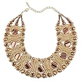 Kaymen Jewelry Luxury Gold Plated Copper Chians and Crystal Stone Knit Statement Choker Necklaces for Women 4 Colors (Coffee)