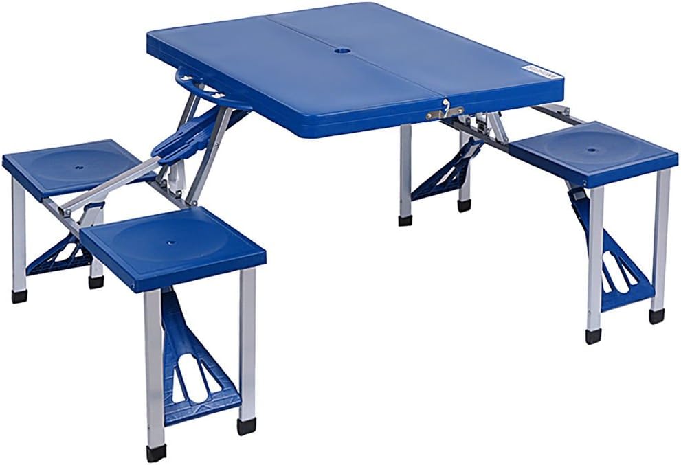 Portable Picnic Table Folding Camping Outdoor Garden Yard Suitcase 4 Seats Blue Useful Product