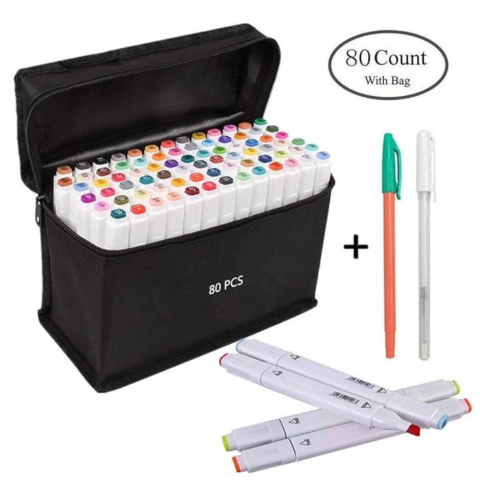 Movein 80 Farbige Marker Set Graffiti Stift Manga Sketch Pen, für Studenten Kunstler Design Schule Drawing art Supplies(weiße