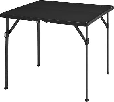 Mesa de comedor plegable cuadrada con asa de transporte, para interiores y exteriores, portátil, ligera, viaje, picnic, camping, negro, 86.1 x 86.1 x 74 cm