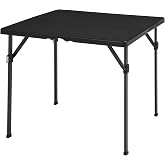 Amazon Basics 34 inch Portable Sturdy Folding Dining Table with Carrying Handle, Space Saving Storage, Square, 33.9 x 29.1 x 33.9 inch, Black