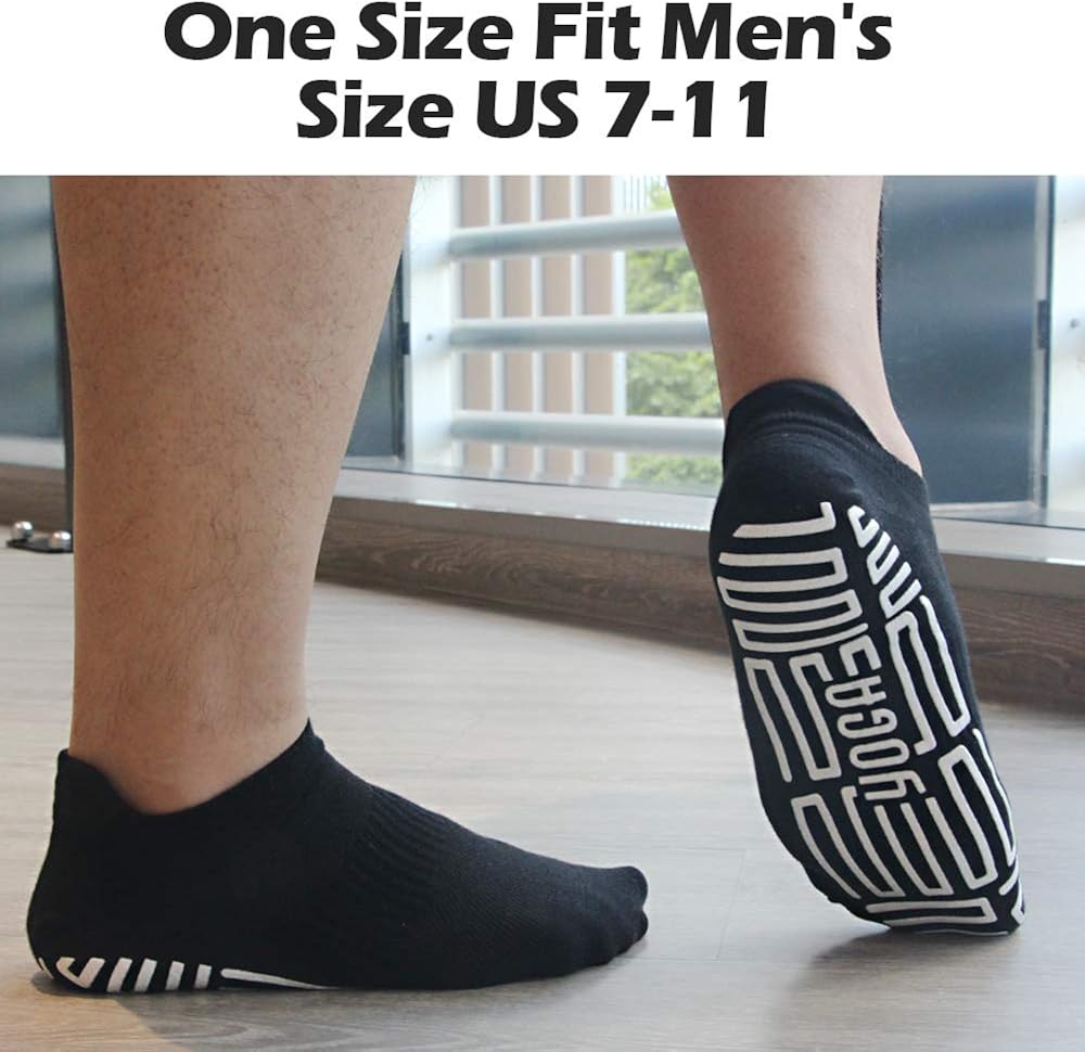 3 Pairs Men's Yoga Socks Non Slip Skid Socks with Grips for Pilates Ballet Fitness for Men: Clothing