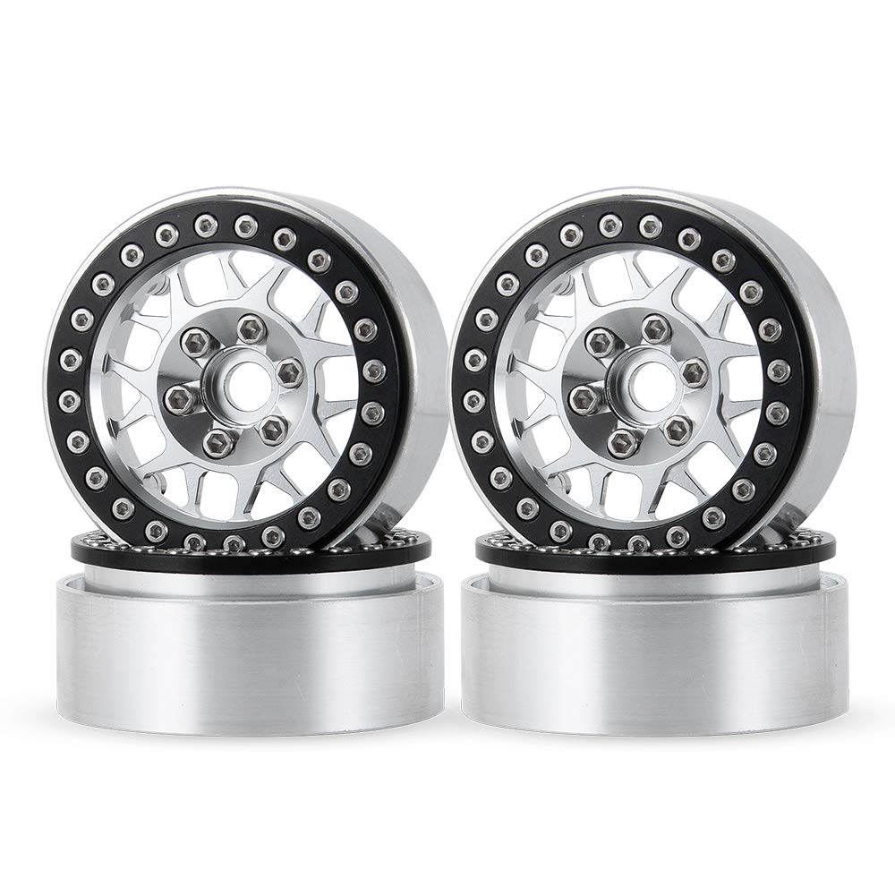 AXspeed 1.9 Beadlock Wheel Rims, Metal Wheel Hub for 1/10 Scale RC Axial SCX10 RedCat TRX-4 Pack of 4 (Silver & Black)
