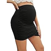 Floerns Women's Solid Maternity High Waist Ruched Bodycon Mini Skirt