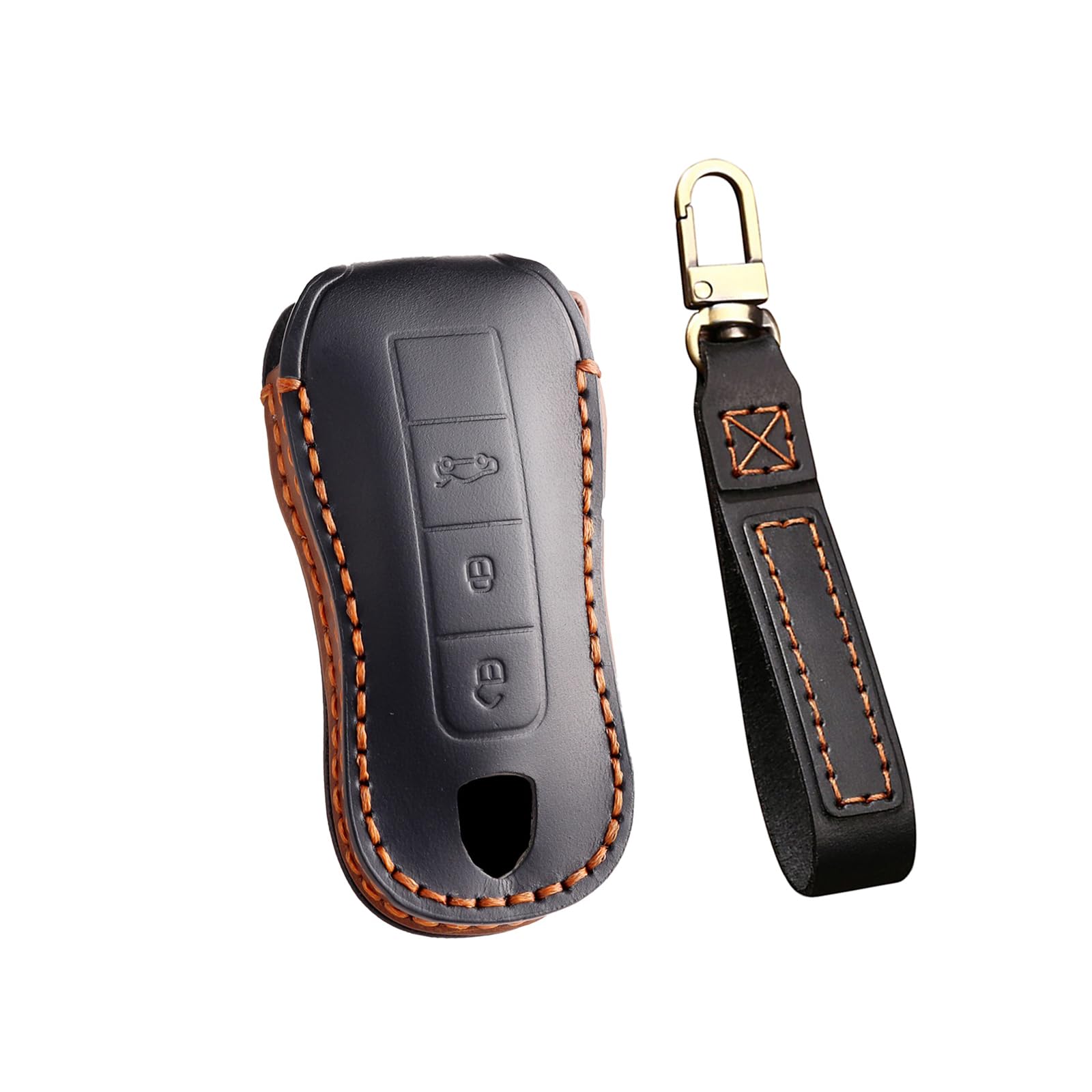 ontto Leather Car Key Case Fits Porsche Cayenne Panamera 911 Carrera Taycan 2019-2020 Remote Control Cover Key Case Key Fob Key Protection 3 Buttons Black B