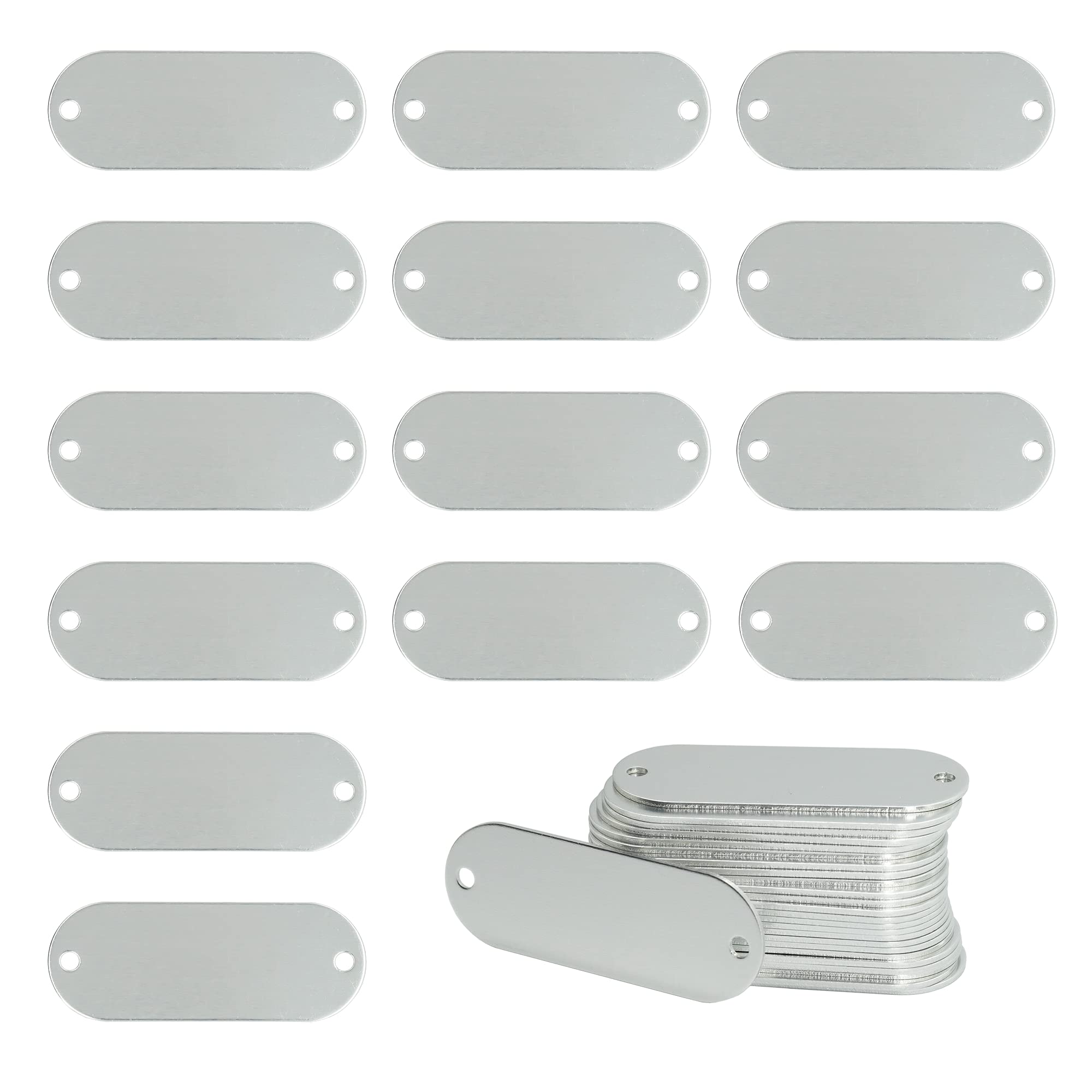 Anodized Aluminum Engraving Blanks Tags Stamping Blanks Tags with 2 Holes 25 Pack (Silver)