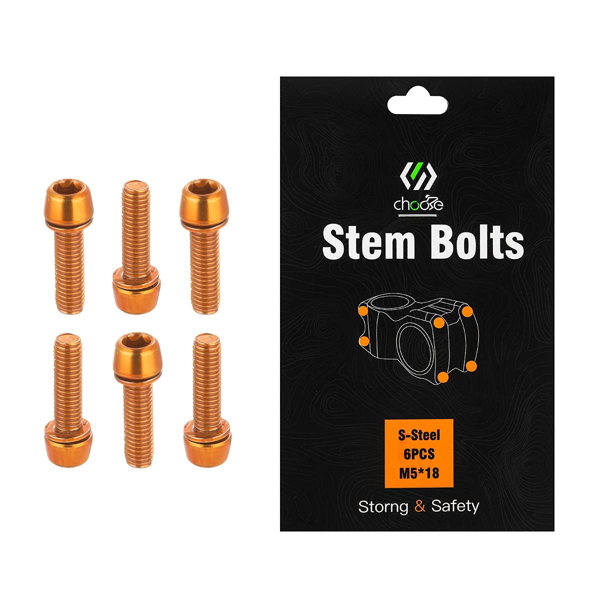 Chooee Bike Stem Bolts 6PCS, M5 x 16mm Stem Bolts Screw For MTB/Mountain Bike/Road Bicycle Orange — image 1