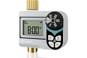 QUOBAS Low Pressure Water Timer, Programmable Sprinkler Timer with Brass Inlet & Outlet for Rain Barrel, Garden Hose, with Ba