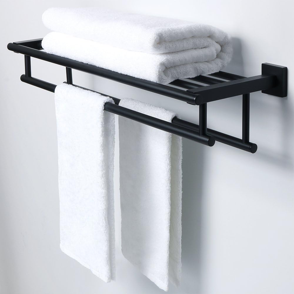 Sayayo 24-Inch Black Towel Rail Wall Mounted SUS304 Stainless Steel Towel Rack Shelves Towel Holder with Double Towel Bars for Bathroom EGZ8000-B - Image 4