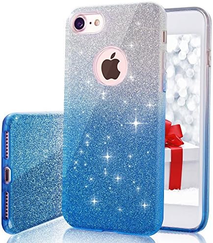iPhone 8 Case,iPhone 7 Case,Small Knife Bling Glitter Sparkle Three Layer Shockproof Soft TPU Outer Cover + Hard PC Inner Protective Skin for iPhone 8 / iPhone 7 (Silver+Blue)