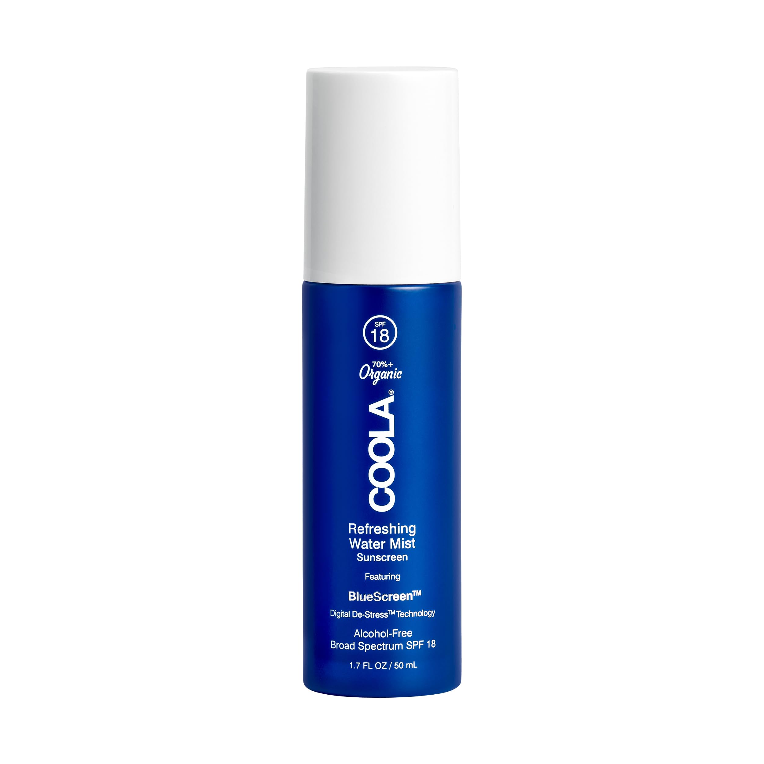 Photo 1 of COOLA Organic Refreshing Water Mist Face Moisturizer with SPF 18, Dermatologist Tested Face Sunscreen with Plant-Derived BlueScreen Digital De-Stress Technology, 1.7 Fl Oz