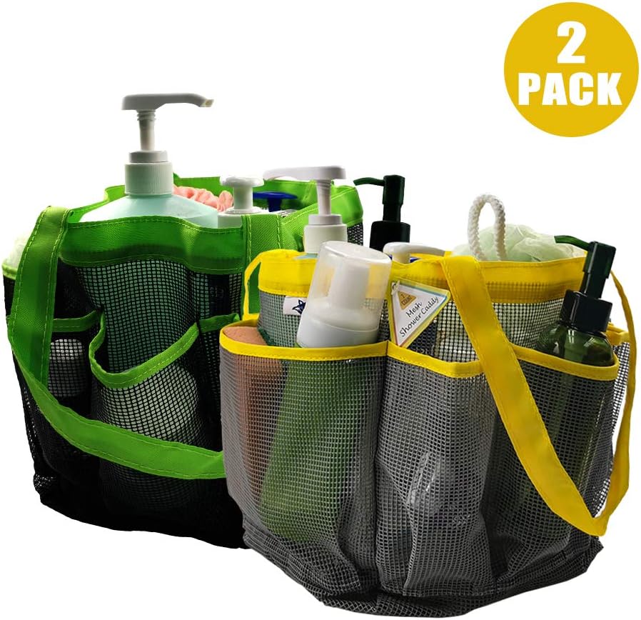 SPINFOX 2 Pack Mesh Shower Caddy, Quick Dry Shower Tote Bag Hanging Toiletry with 2 Handles for Shampoo, Conditioner, Soap and Other Bathroom Accessories