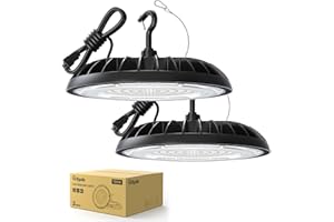 Glitgate LED High Bay Light 150W, 21000lm 5000K High Bay LED Lights(600W MH/HPS Equiv.),UFO Lights with 5ft Cable US Plug for Garage Shop Barn Warehouse, 2 Pack