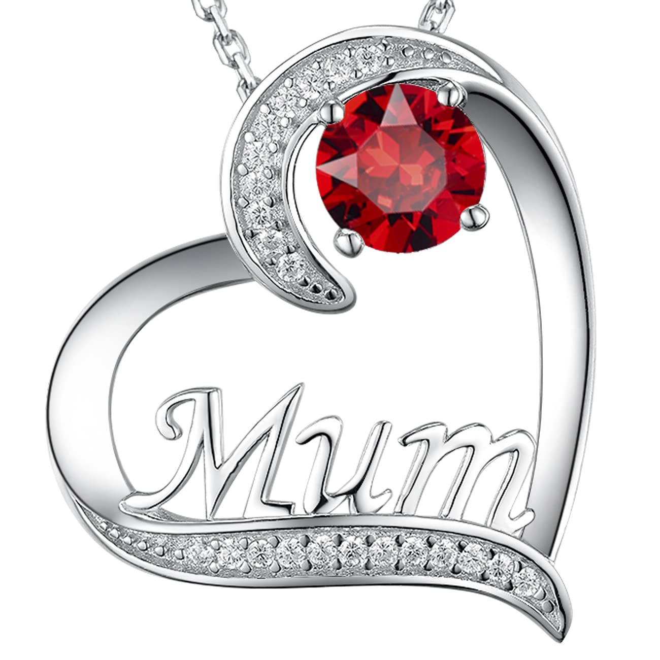 GinoMay Mothers Day Birthday Gifts for Women Garnet Jewellery January Birthstone Necklace Mum Jewellery Love Heart Pendant Mother Sterling Silver