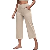 G4Free Capri Pants for Women Wide Leg Yoga Dress Capris with Pockets Cross Loose Casual Work Crop Pants