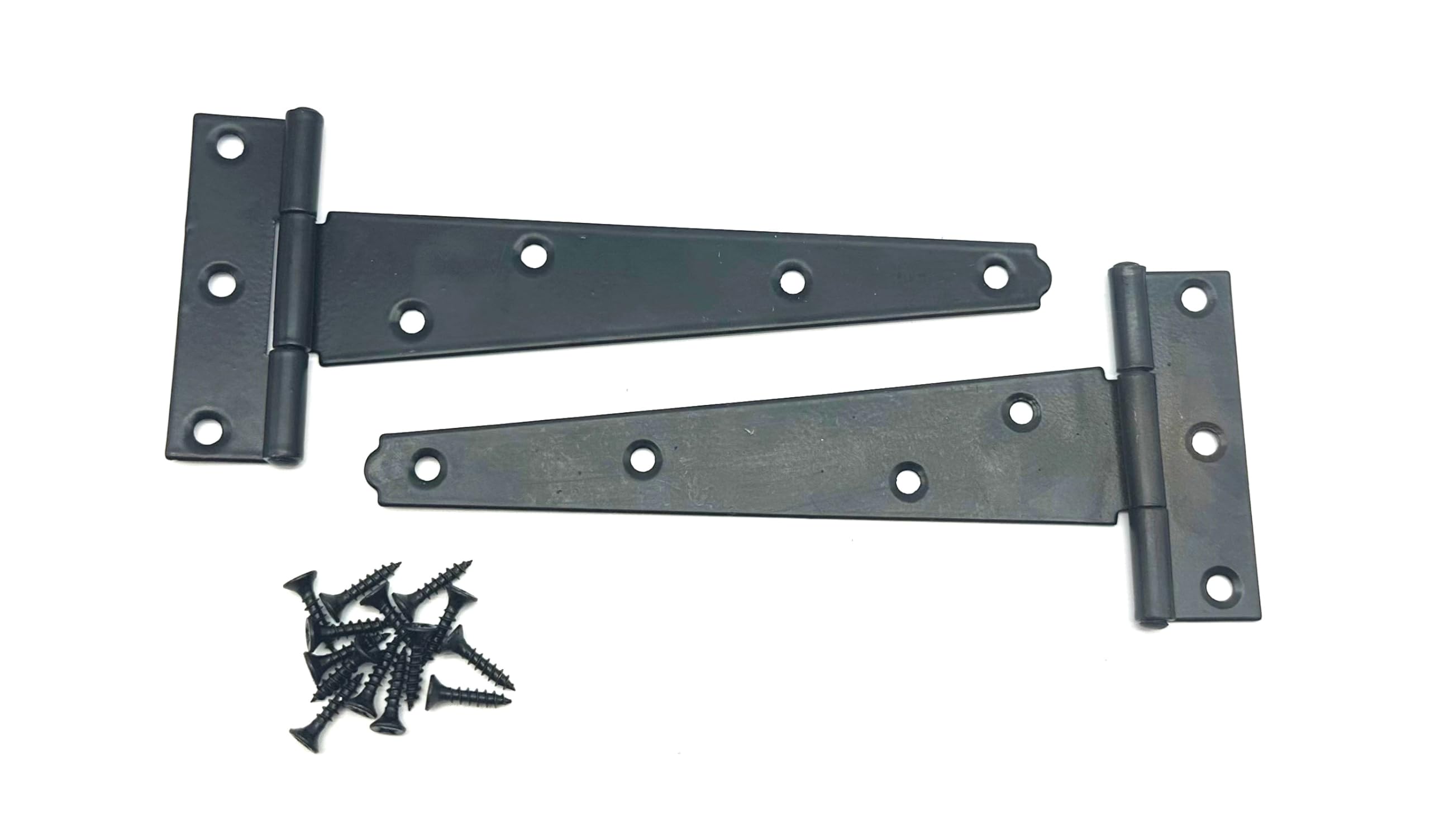 2PK 150mm Black Tee Hinges with Fixings. 6" T-Hinges for Garden Gates, Sheds and Doors. Japanned Corrosion and Weather Resistant External Hinge Pack of 2 with Screws.