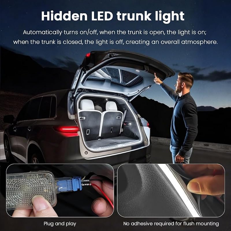 Fita LED dinâmica para porta-bagagens, ativação universal e automática do acessório de iluminação com sensor de indução, luzes ambientes de néon, para berlinas, SUV e camiões (branco 4m)