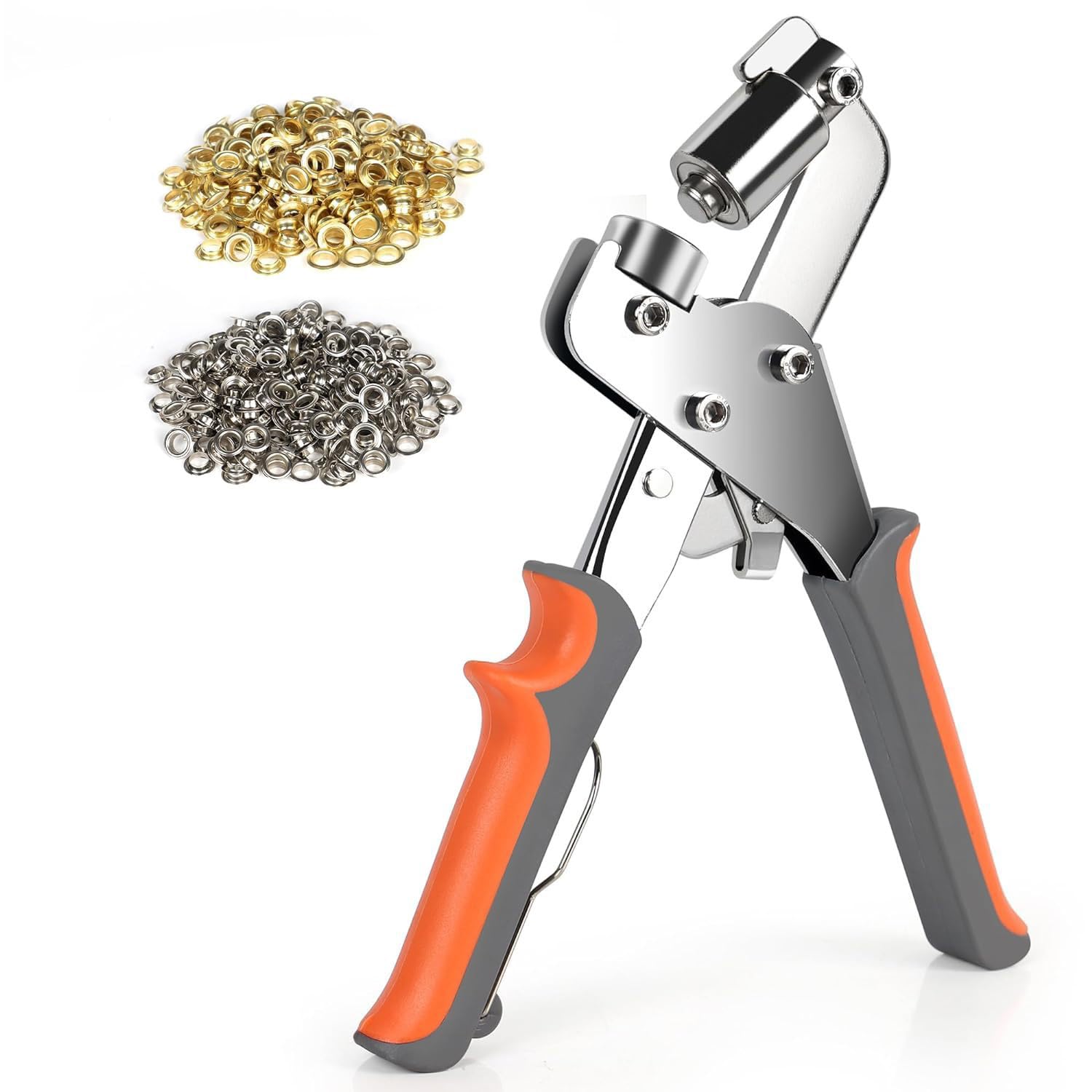 Grommet Tool Kit, Eyelet Pliers with 500pcs Eyelets Grommets (Inner Diameter 10mm), Handheld Eyelet Setting Tool, Hole Punch Pliers Set for Tarps, Fabrics, Leather, Belts, Awnings, and Cardboard