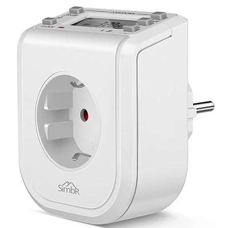Simbr Zeitschaltuhr, digititale lautlose Timer Steckdose mit 16 konfigurierbare Schaltprogramme, LCD-Display, Countdown-Funktion, Sommersaison und Kindersicherung, 3600W/230V 50HZ, Weiß
