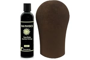 Tan Physics Sunless Tanner 8oz with Tanning Mitt – Self Tanning Lotion – Instant Tan Lotion for Face & Body – Natural Self Tanner for a Streak-Free, Long-Lasting Glow
