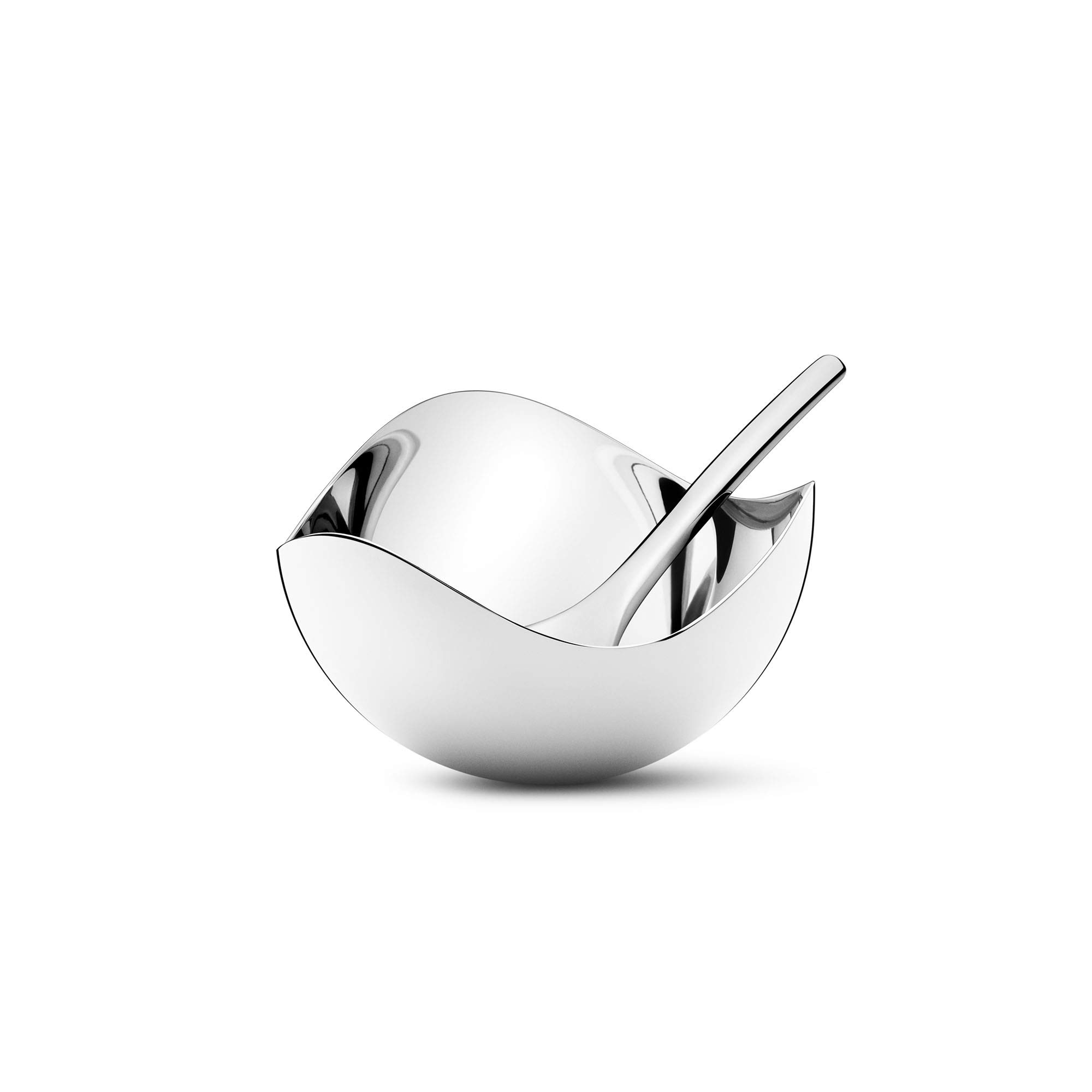 Georg Jensen Bloom Salt Cellar with Spoon - Mirror Polished Stainless Steel - Designed by Helle Damkjær