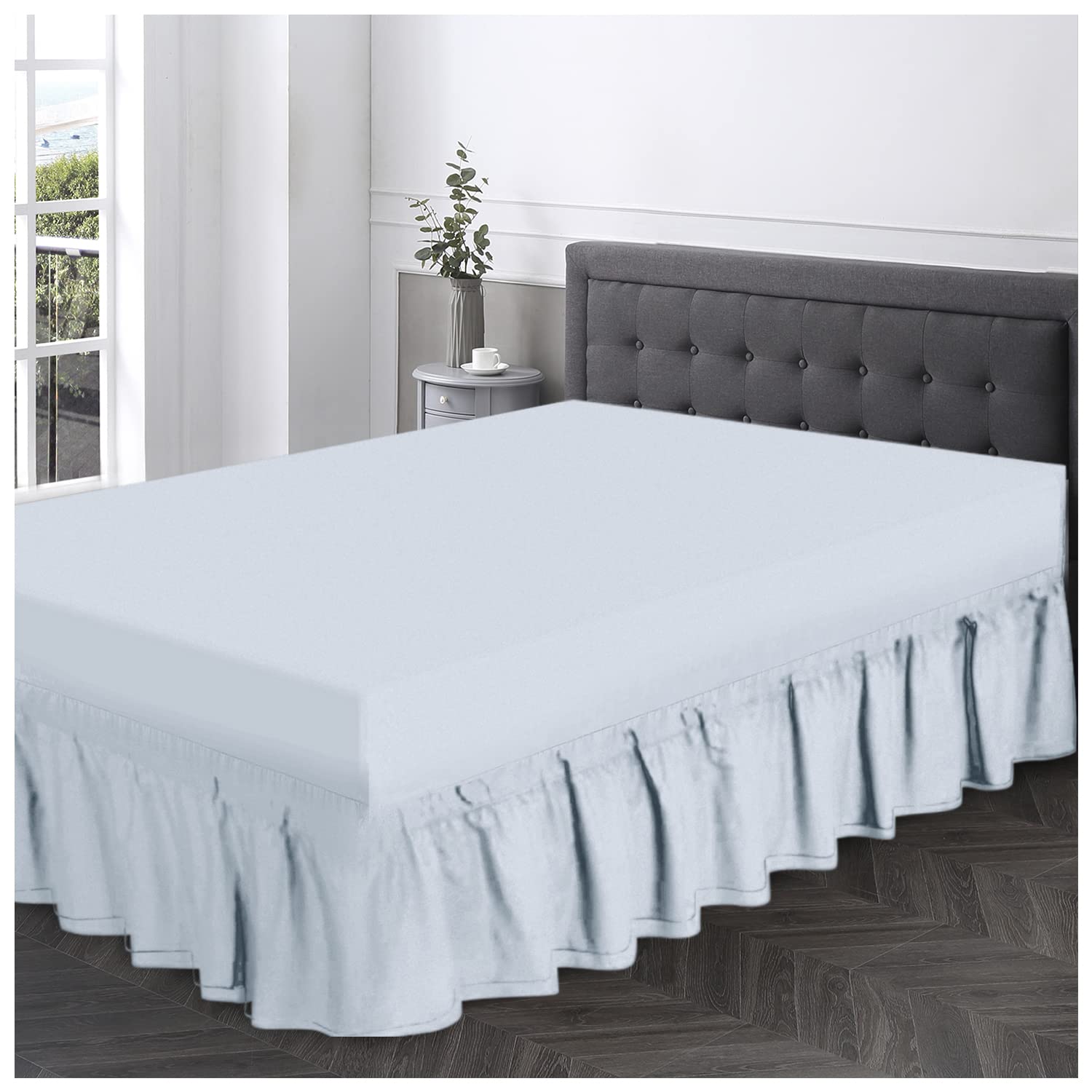 GC GAVENO CAVAILIA Plain Dyed Valance Fitted Sheets King Size, Supersoft Bed Skirts & Valances, Washable Bedding Sheet, Sky Blue, 709930
