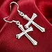 KOREA-JIAEN Fashion Jewelry S925 Sterling Silver Plated Base Dangle Earrings (Cross)
