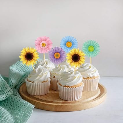 Amazon Com 25pcs Summer Spring Sunflower Cupcake Toppers Birthday