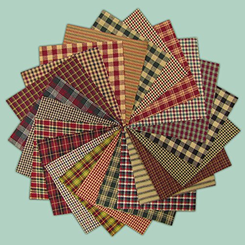 40 Rustic Christmas Charm Pack, 6 inch Precut Cotton Homespun Fabric Squares by JCS