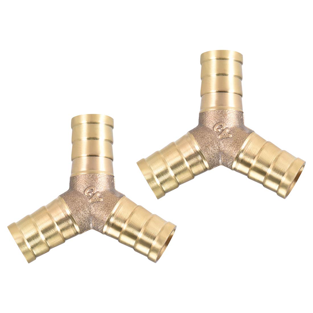 sourcing map 12mm or 1/2" ID Brass Barb Splicer Fitting,Y-Shaped 3 Ways,Barb Hose Fitting Air Gas Water Fuel,Barbed Tee Connector,2pcs