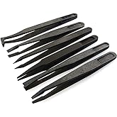 FEITA Precision Plastic Tweezers Kit - Plastic Anti Static Tweezers Set Pickup Craft Electronics DIY Repair Tool - Black - 6P
