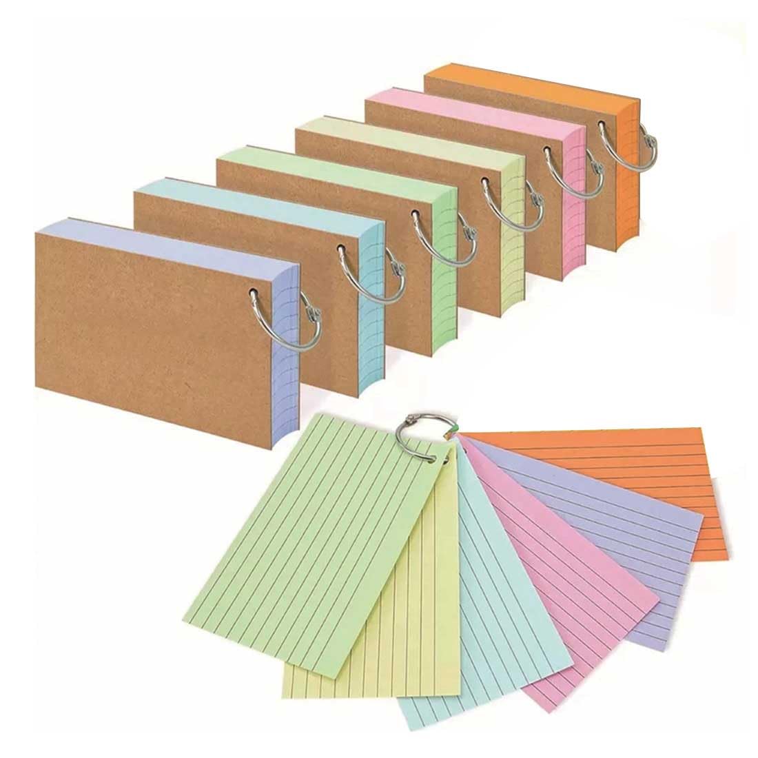 300 PCS Ruled Index Card with Binder Ring, Kraft Paper Notecards Lined Index Cards for Office, School, Home Study, Record, Ideal as Notebooks for Revision & Study Resources, 5 * 3 Inch
