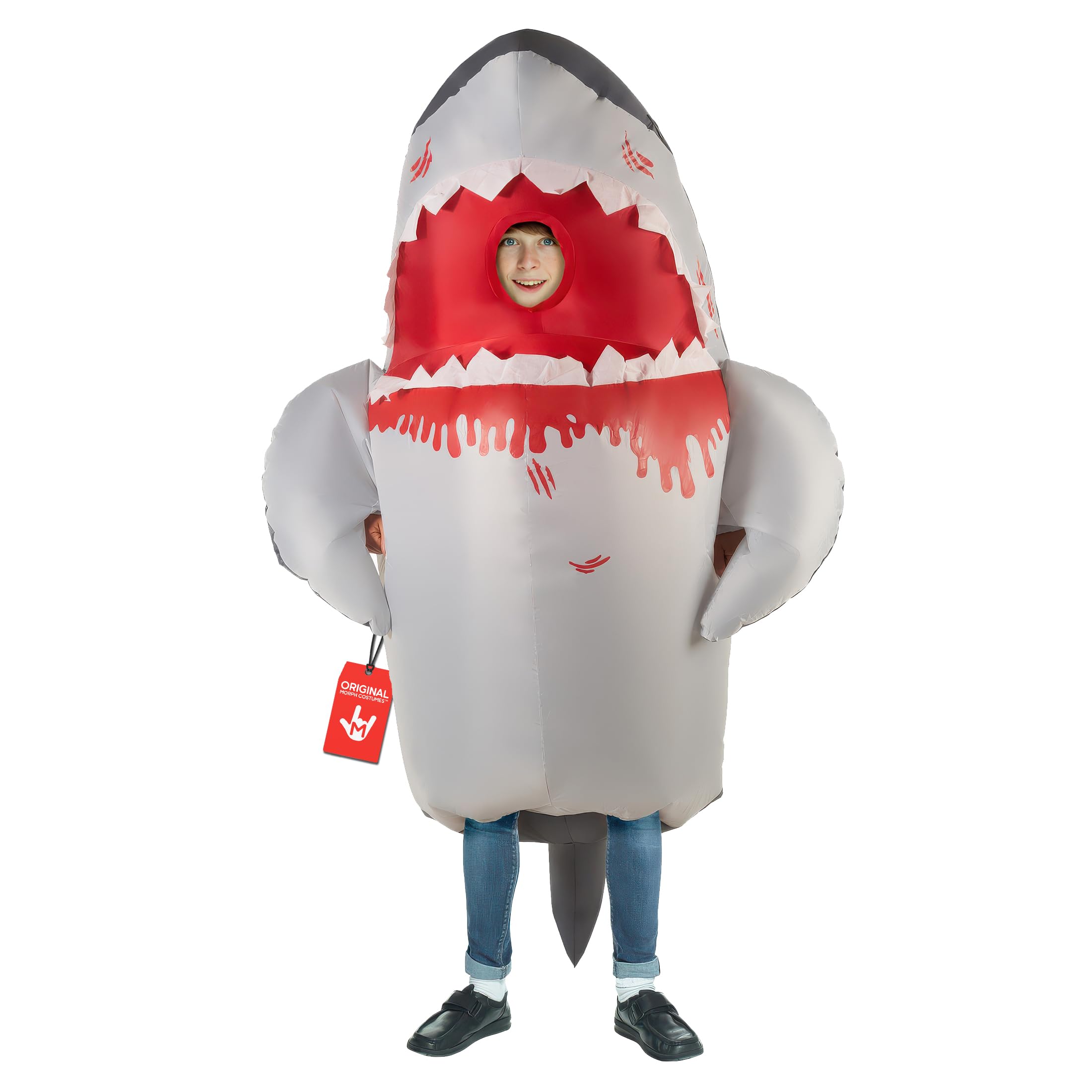 Morph Big Mouth Shark Inflatable Costume for Kids, Blow Up Shark Outfit for Parties, Blow Up Costumes Kid, Inflatable Costume Kids
