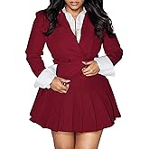 Tcremisa Women 2 Piece Skirt Set Business Casual Outfits Cropped Blazer and Pleated Mini Skirts Suit Office Work Party