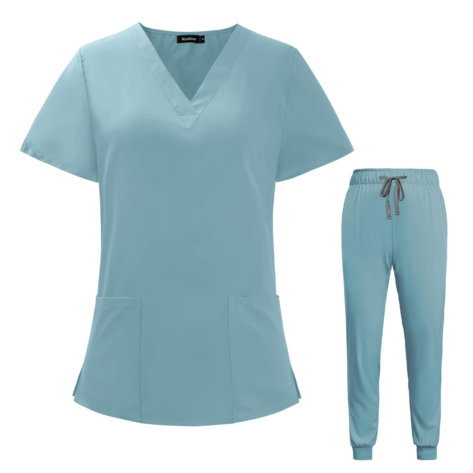 Photo 1 of VIAOLI Scrubs for Women Set V-Neck Pocket Top & Drawstring Jogger Scrub Pants