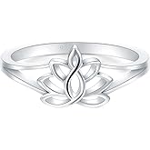 BORUO 925 Sterling Silver Ring, Lotus Flower Yoga High Polish Tarnish Resistant Comfort Fit Wedding Band Ring