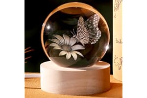 ZRENJHUS 3D Butterfly Crystal Ball Butterfly in Glass Ball 60mm Decorative Gifts for Women with Multicolor Lighting Base