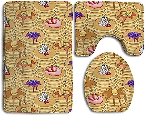 Pancake Breakfast Bath Rugs Contour Mat And Lid Cover Bathroom Rug Mats Set 3 Piece -Perfect Combination Of Luxury And Comfort