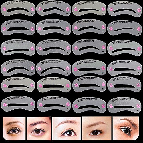 BleuMoo 24 Styles Eyebrow Shaping Stencils Grooming Kit Makeup Shaper Template DIY Tool