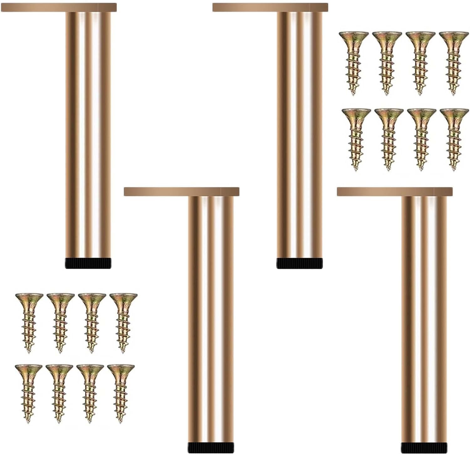 KMERCE 4pcs Gold Metal Furniture Legs, Modern Table Legs, Replacement Legs for Coffee Table, TV Cabinet, Wardrobe, Dining Table, Bed, with Screws+Non-Slip Base+Adjustable Height 40-41 cm
