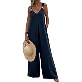 Acelitt Womens Sleeveless Wide Leg Jumpsuits with Pockets,S-XXL