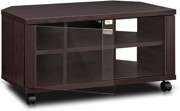 Furinno Indo 2x2 TV Ständer mit Doppelglastüren und Rollen, Holz