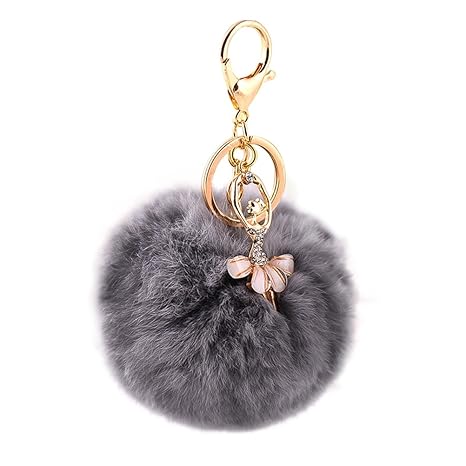 Vosarea Bommel Schlüsselanhänger Fellbommel Taschenanhänger Pelzbommel Pompom Keychain Anhänger mit Strass und Ballett Mädche