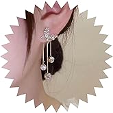 Andelaisi Boho Crystal Butterfly Earrings Vintage CZ Tassel Chain Dangle Earrings Gold Long Chain CZ Drop Earrings Personalized Butterfly Stud Earrings Jewelry for Women